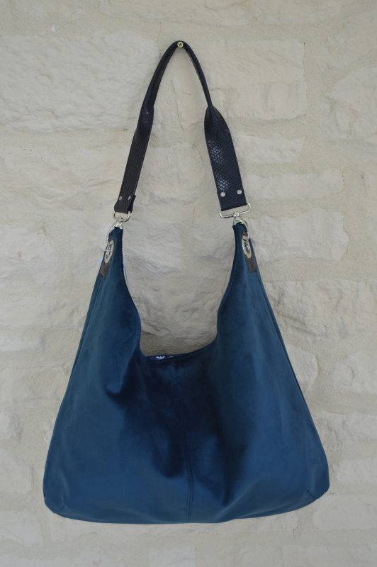 SAC OSLO VELOURS BLEU