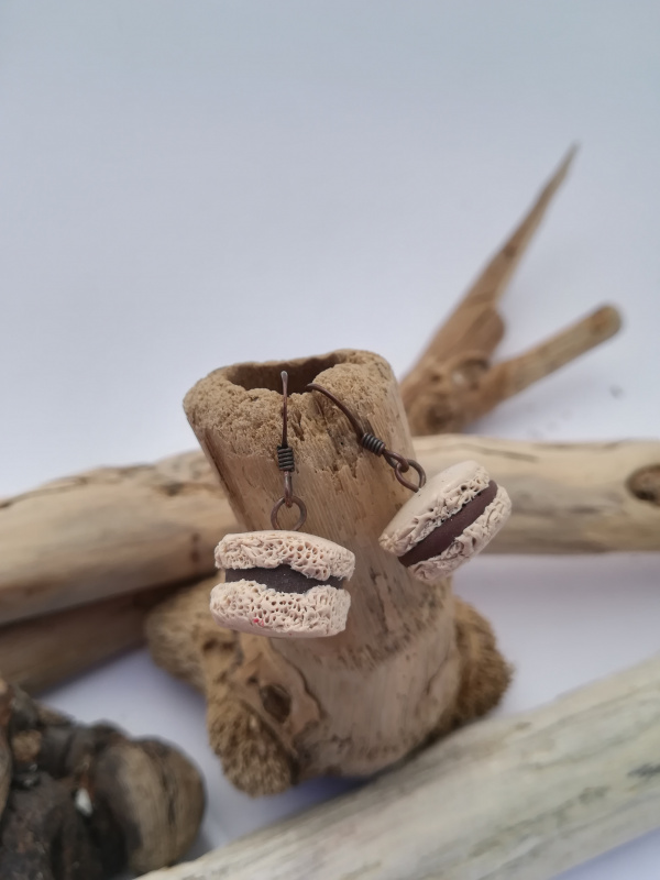 Boucles d'oreilles "macarons café"