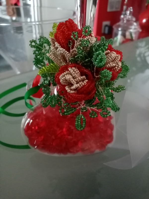 Coeur aux roses en verre St Valentin