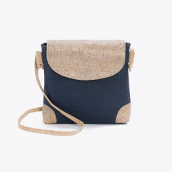 Petite pochette bandoulière liège naturel et bleu