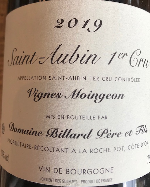 Saint Aubin 1er Cru " Vignes Moingeon " 2019 - 75 cl